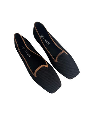 VIVAIA Black with Tan Trim Square Toe Knit Flat Slip On Loafer Shoes EU40